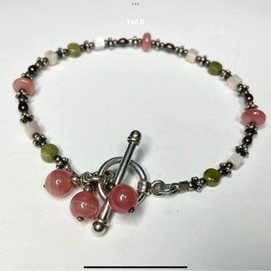 Sterling Silver Toggle Bracelet w/ Semi-Precious Stones and Pearls